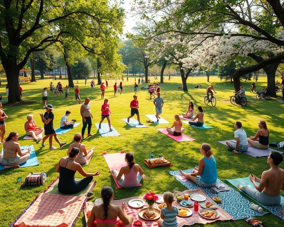 Parkdag vol sportieve activiteiten, yoga en picknicks