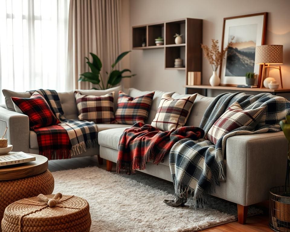 Stijlvolle woonkamer plaids