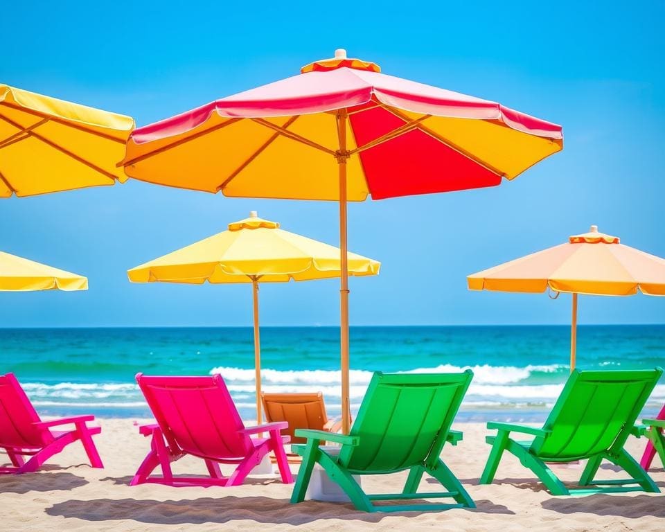 Strandstoelen met parasolhouder voor zonbescherming